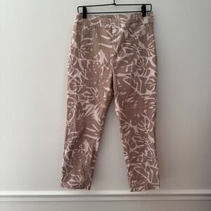 Soft Surroundings‎ Tropical Leaf Print Trousers Pants Women's Size M Beige